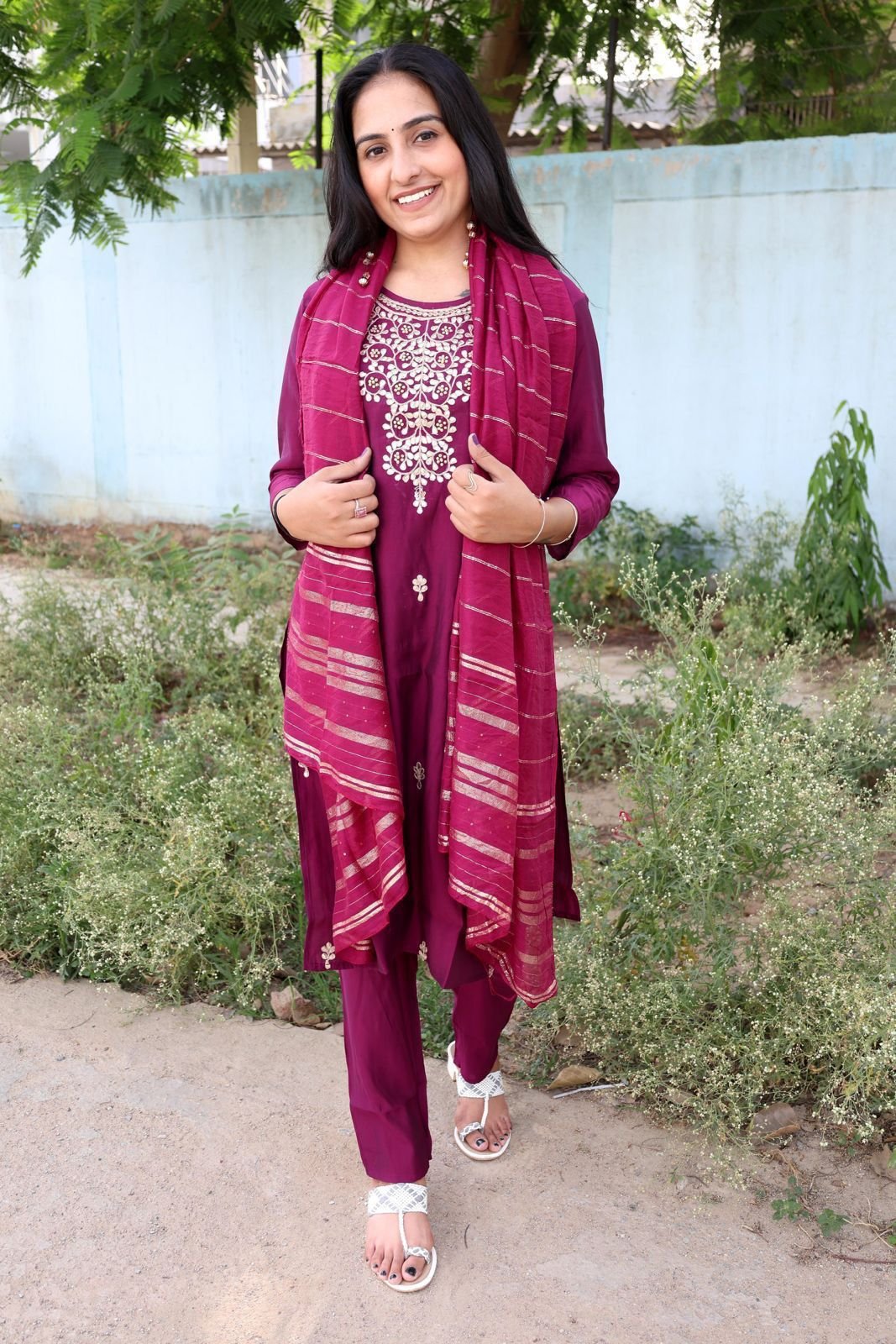 Roman Modal Silk Kurti Set with Jacquard Dupatta